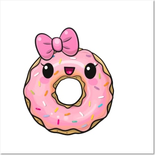 Cute pink donut with a bow Posters and Art